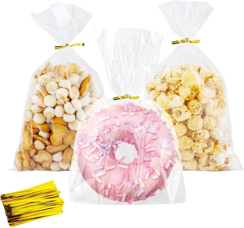 Cidenbio 100 PCS Cellophane Treat Bags, 6x10 In Clear Cellophane Gift Bags with Twist Ties Plastic Goodie Bag for Party Favor Cookie Candy Popcorn Bakery Chocolate Gift Wrapping - Image 1